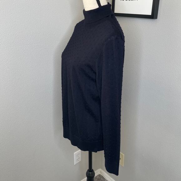 COS Navy Blue Nubby Dot Wool Turtleneck Sweater | M - Picture 2 of 6